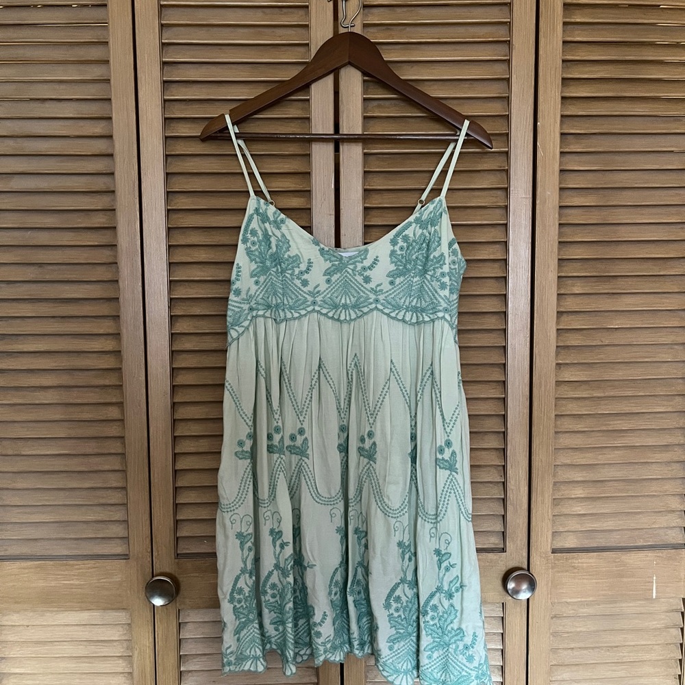 Urban Outfitters Mint Green Embroidered Dress